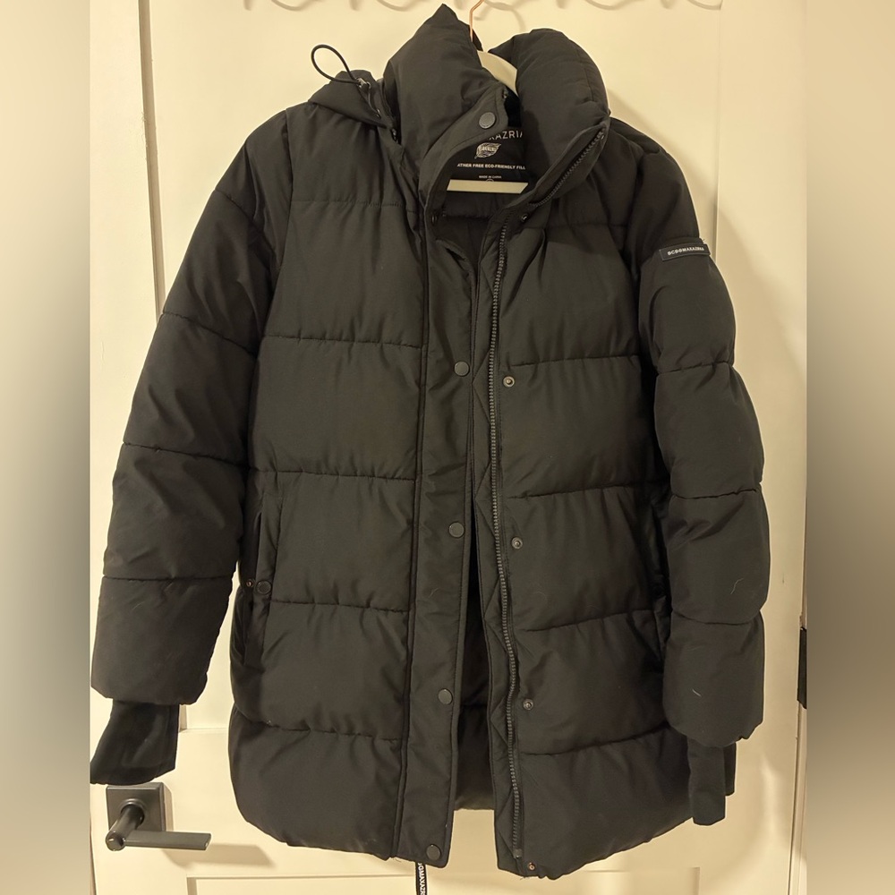BCBGeneration Black Quilted Puffer Jacket with Hood